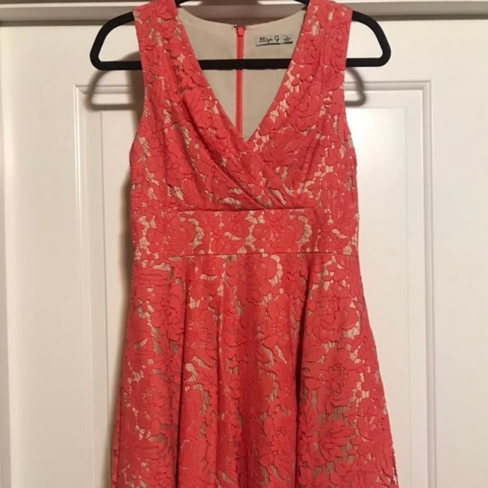 Coral lace A-line dress by Eliza J.